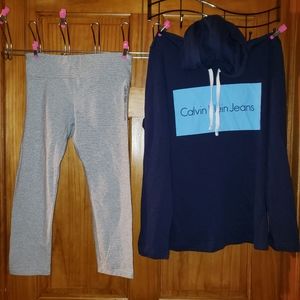Calvin Klein Tunic hoodie and capri yoga pants